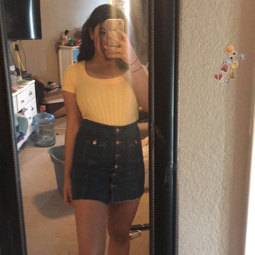 Denim button up mini skirt